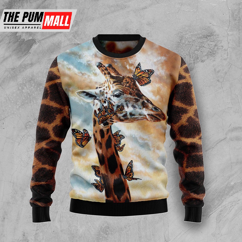 Giraffe Butterfly Ugly Christmas Sweater Christmas Graphic Sweater