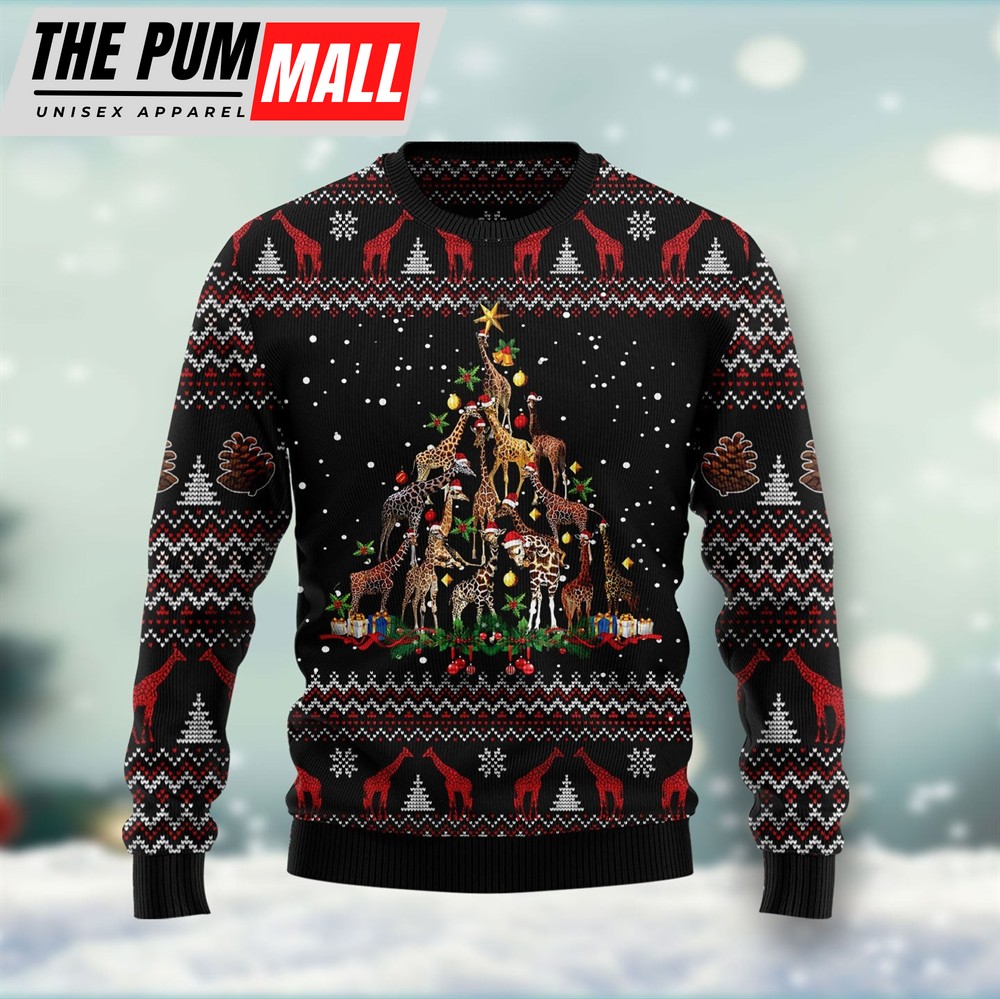 Giraffe Christmas Tree Ugly Christmas Sweater – Lover Xmas Sweater Gift – Unisex Crewneck Sweater