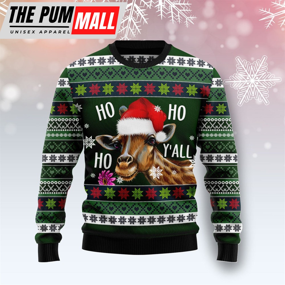 Giraffe Hohoho Y‘All Ugly Christmas Sweater – Funny Family Sweater Gifts – Unisex Crewneck Sweater