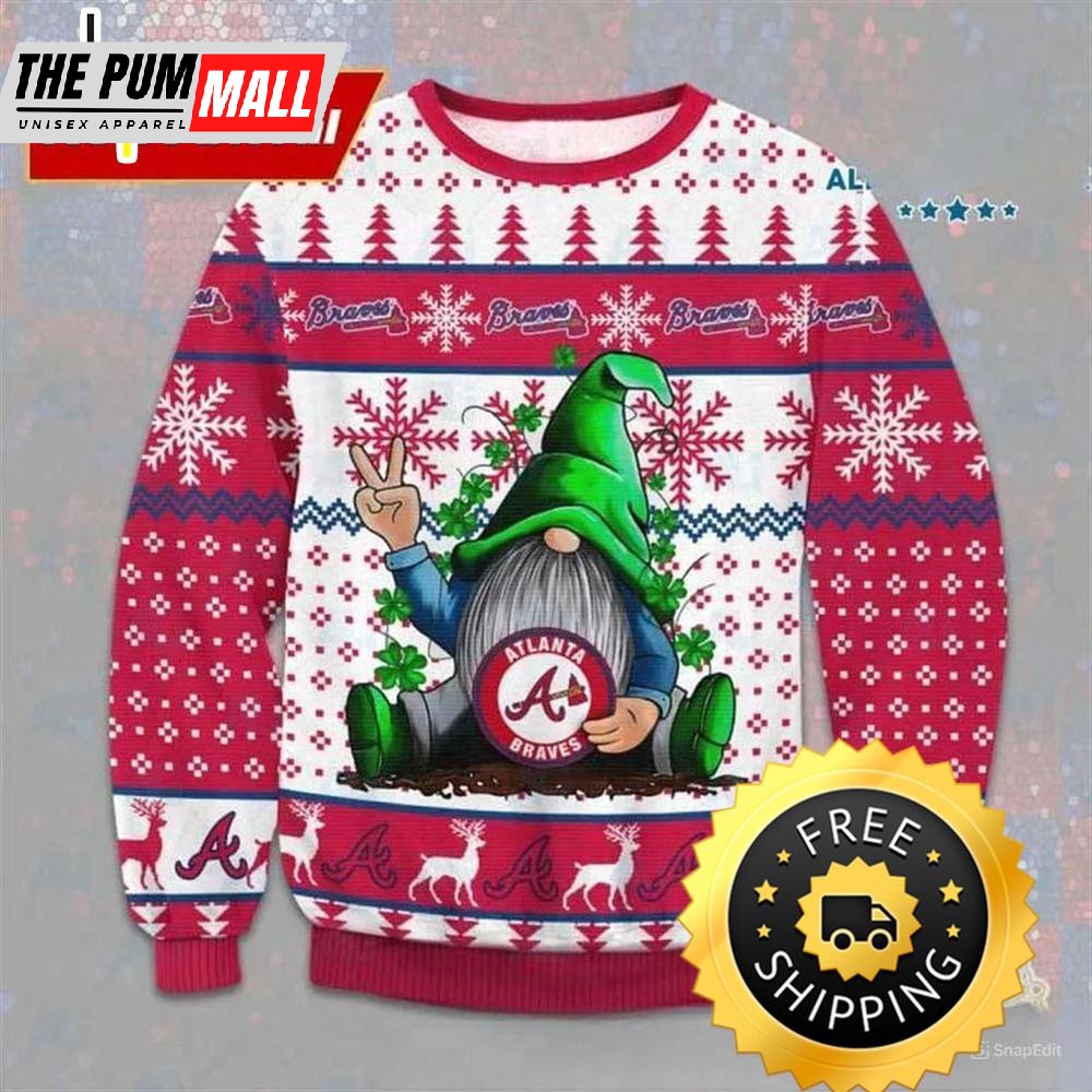 Gnome Atlanta Braves Ugly Christmas Sweater, Atlanta Braves Ugly Sweater, MLB Christmas Sweater