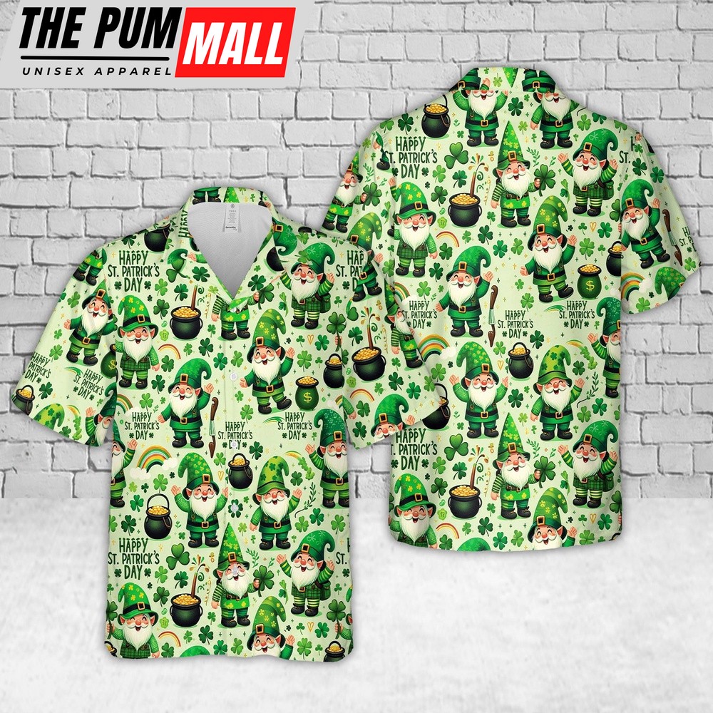Gnome Happy St Patrick’s Day Hawaiian Shirt, Shamrock Hawaiian Shirt