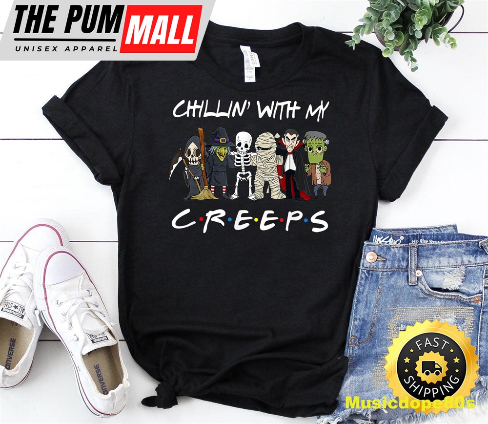 Gnomes Chillin With My Creeps Halloween Boys Kids Orange T-Shirt