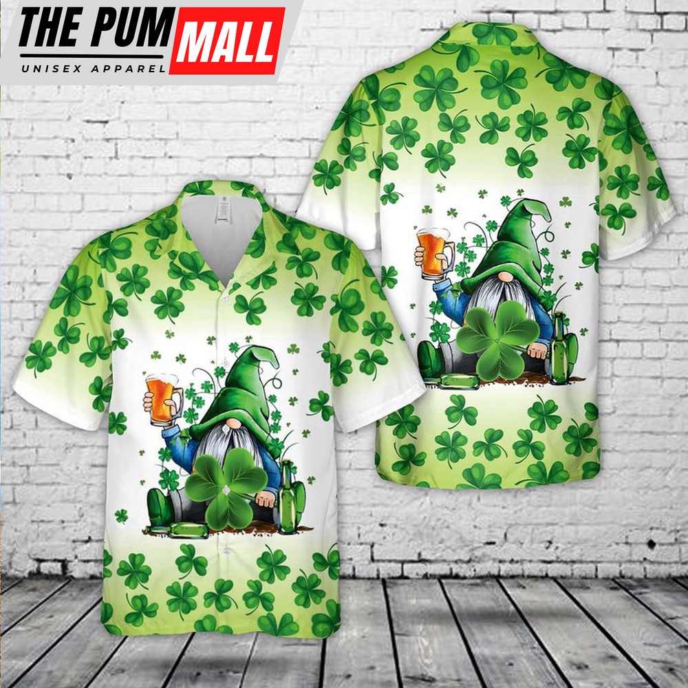 Gnomies Beer St. Patrick’s Day Hawaiian Shirt, Shamrock Hawaiian Shirt