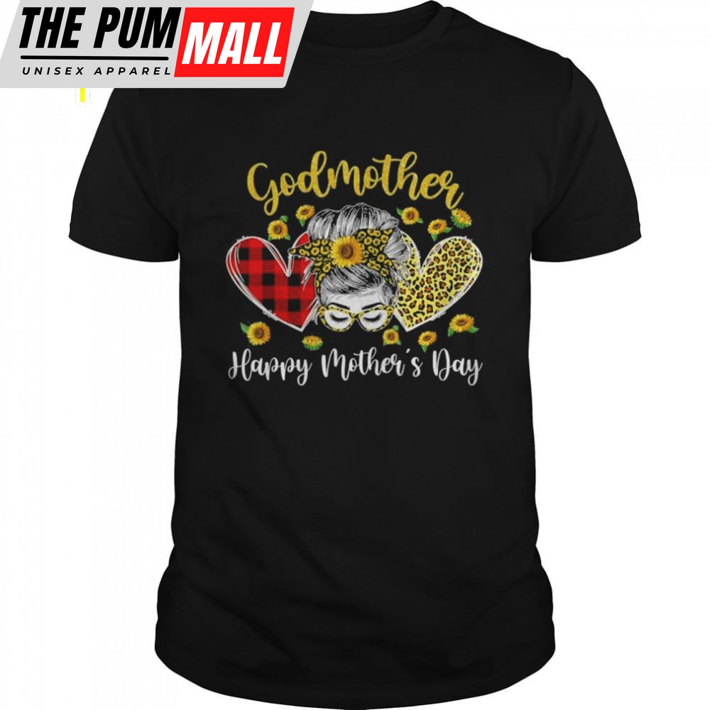 Godmother Messy Bun Sunflower Heart Mothers Day Shirt