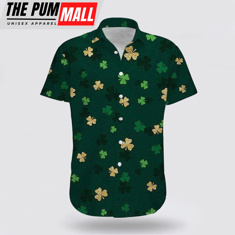 Gold And Green Shamrock Saint PatrickS Day Hawaiian Shirt, St Patricks Day Shirts, Shamrock Hawaiian Shirt