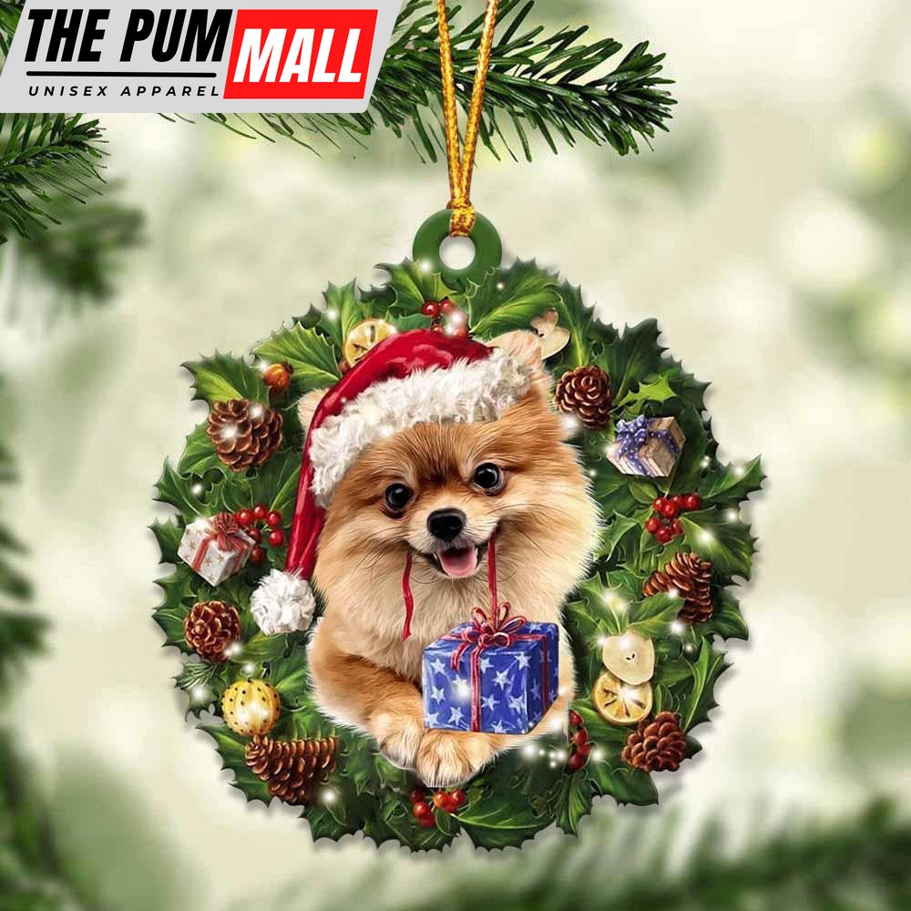 Gold Pomeranian And Christmas Ornament – Acrylic Dog Ornament – Gifts For Dog Lovers Limited Edition