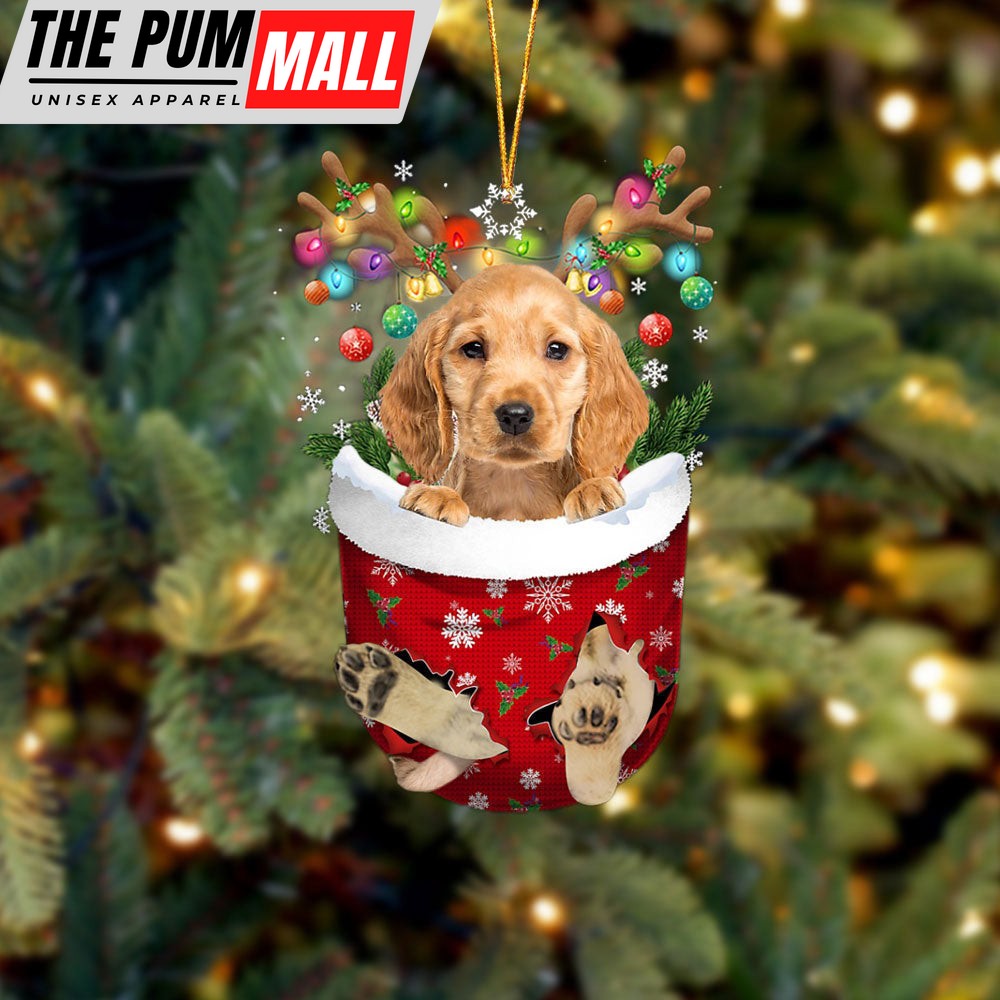 Golden Cocker Spaniel In Snow Pocket Christmas Ornament – Two Sided Christmas Plastic Hanging Limited Edition