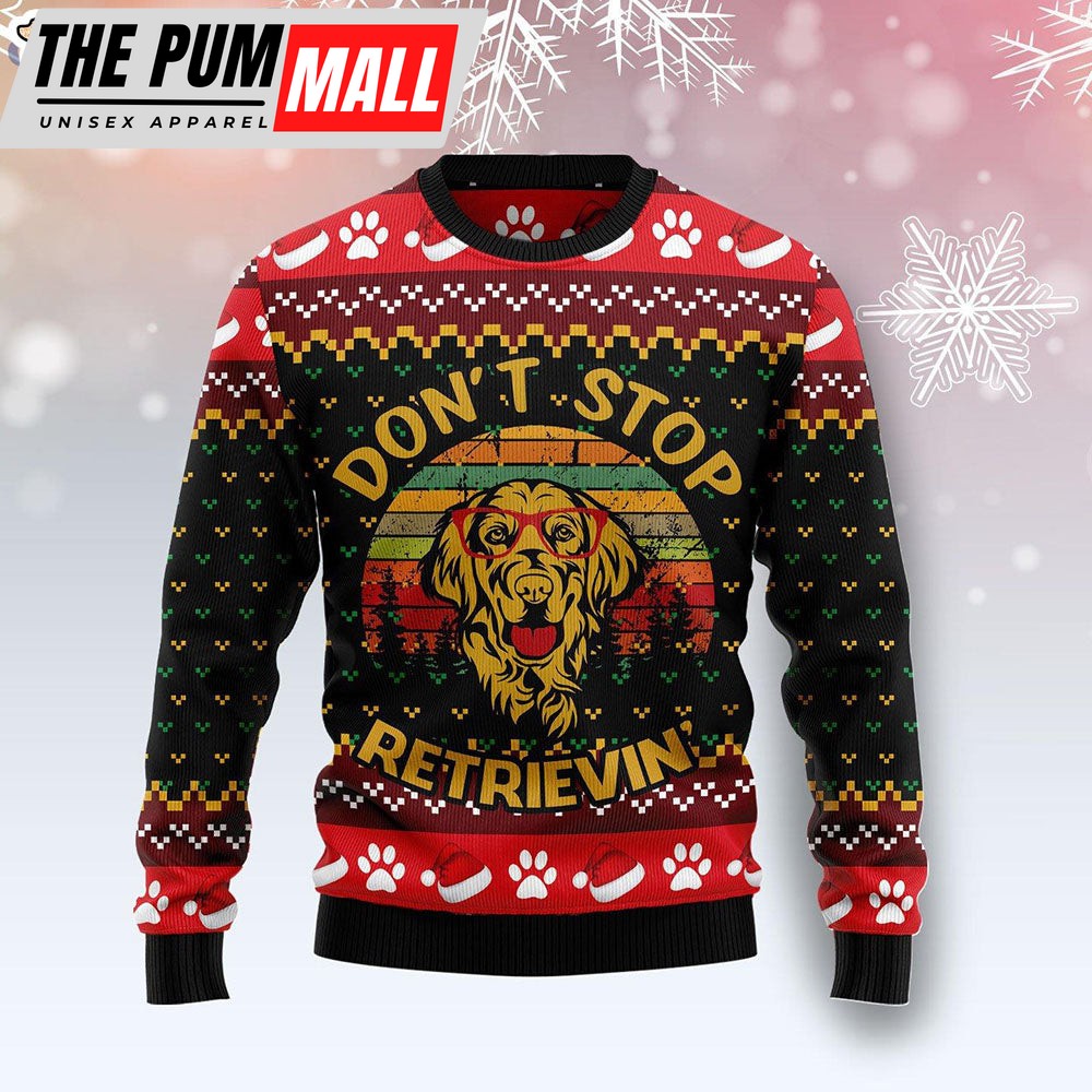 Golden Retriever Don’t Stop Dog Lover Ugly Christmas Sweater – Christmas Outfits Gift