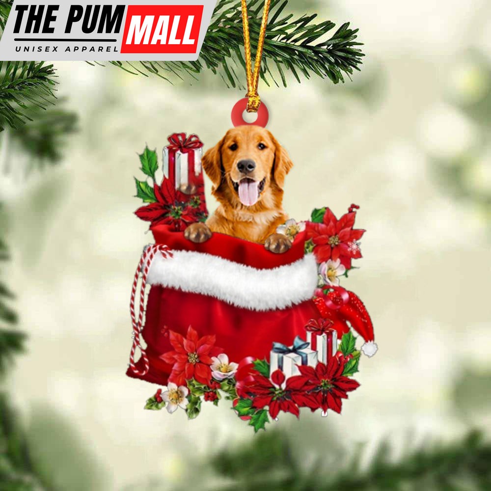 Golden Retriever In Gift Bag Christmas Ornament – Car Ornaments – Gift For Dog Lovers Limited Edition