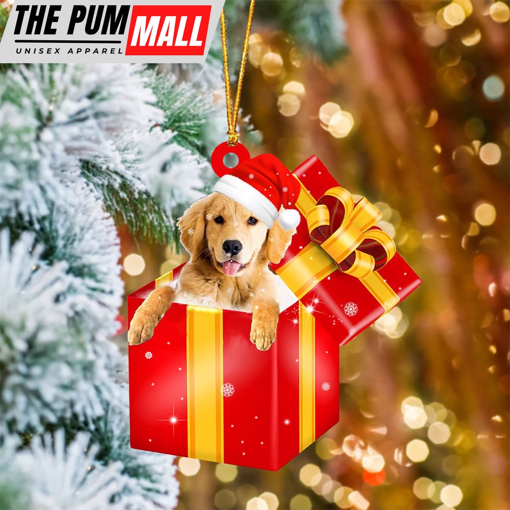 Golden Retriever In Red Gift Box Christmas Ornament – Holiday Dog Ornaments Limited Edition
