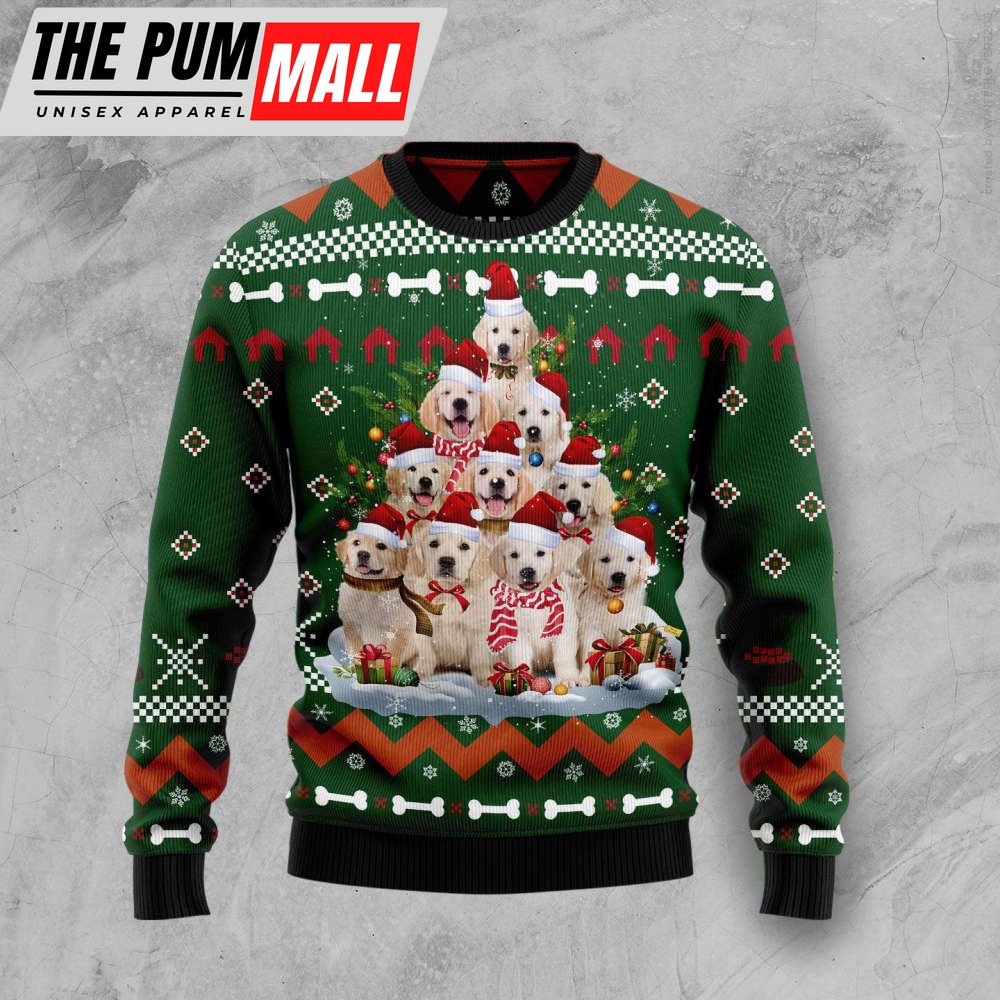 Golden Retriever Pine Tree Ugly Christmas Sweater, Gift For Christmas