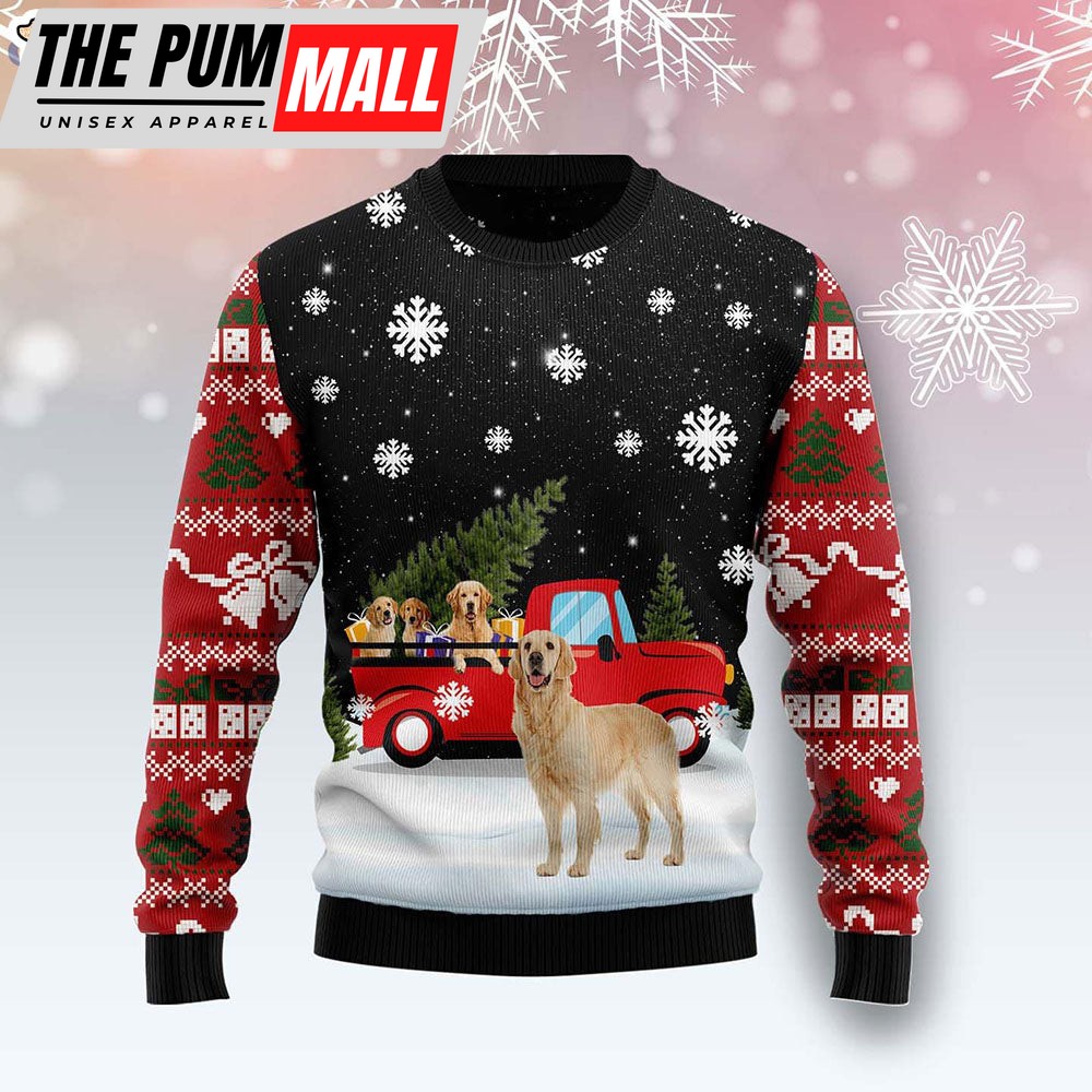 Golden Retriever Red Truck Dog Lover Ugly Christmas Sweater – Gifts For Dog Lovers