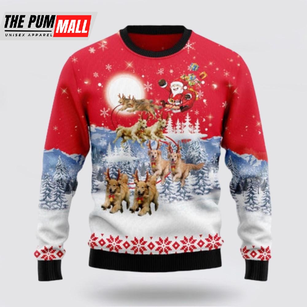 Golden Retriever Santa Claus Ugly Sweater, Funny Santa Sweaters