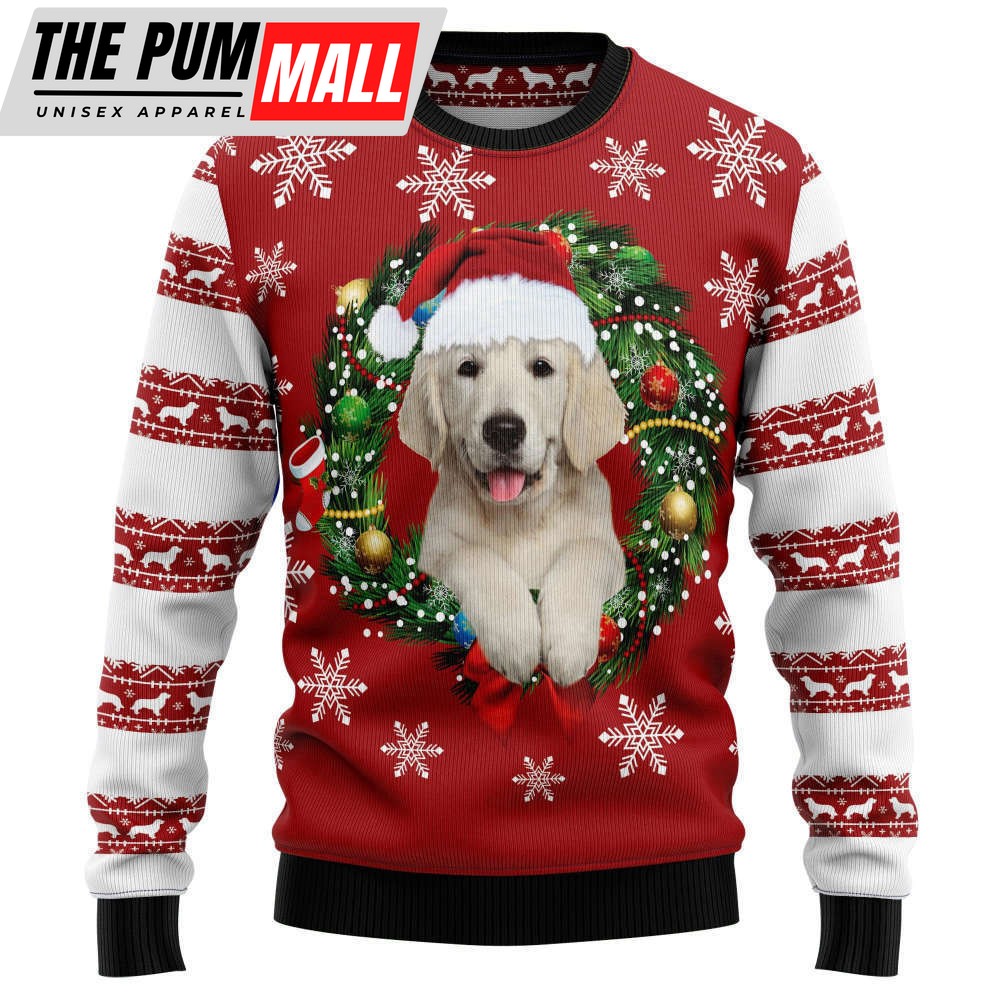 Golden Retriever Wearing Santa’s Hat Ugly Christmas Sweater, Gift For Christmas