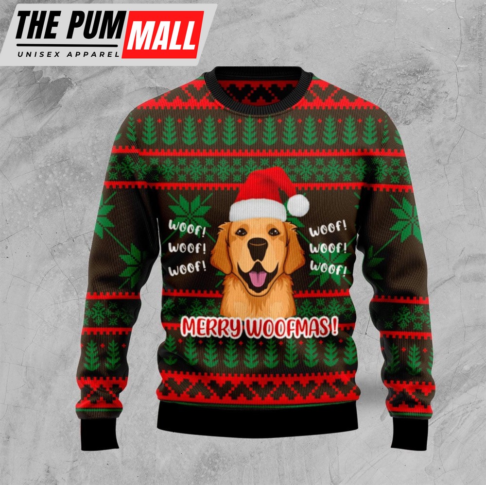 Golden Retriever Woofmas Ugly Christmas Sweater – Gift For Pet Lovers – Unisex Crewneck Sweater