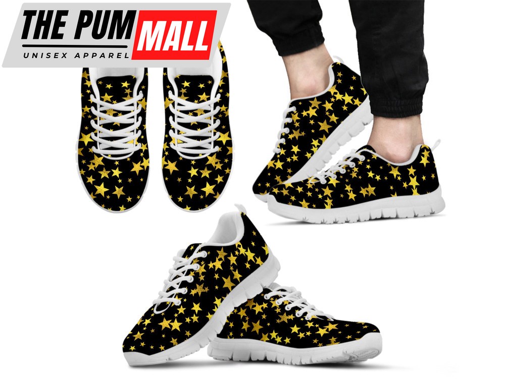 Golden Stars Shoes Custom Name Shoes Star Print Pattern Running Sneakers For Women Men