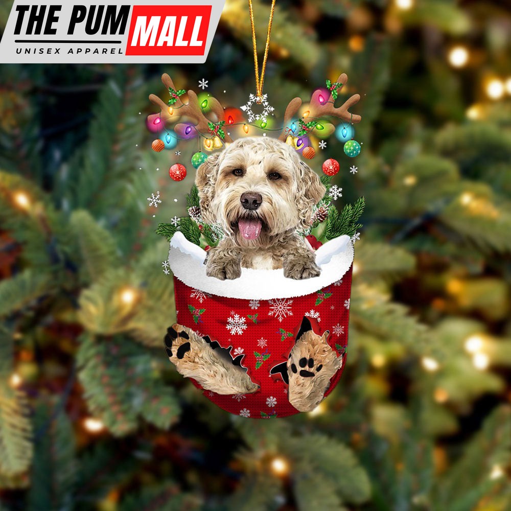 Goldendoodle 1 In Snow Pocket Christmas Ornament – Two Sided Christmas Plastic Hanging Limited Edition