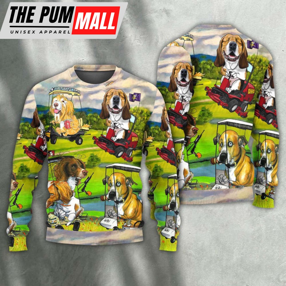 Golf Dog Driving Golf Cart Art Ugly Christmas Sweater – Gift For Christmass Day