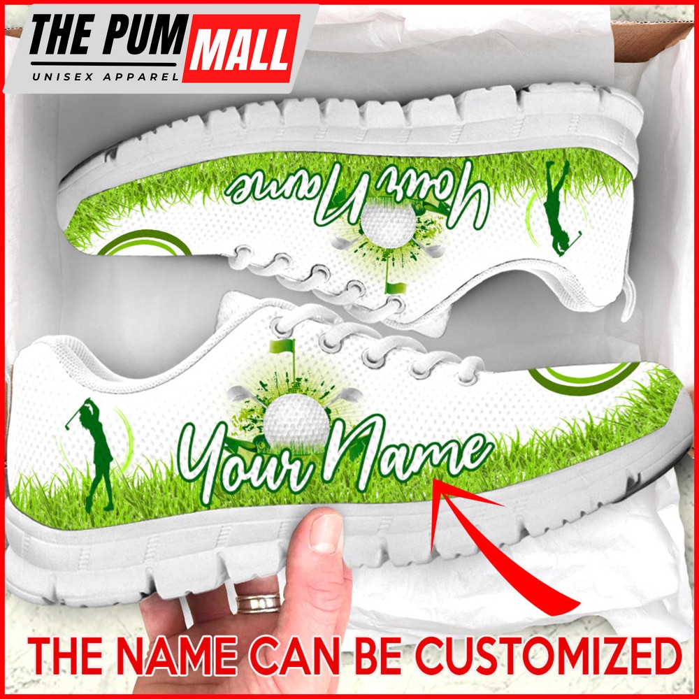 Golf Grass Green Color Custom Name Sneaker Fashion Comfortable Running Walking – Shoes Gift For Adults