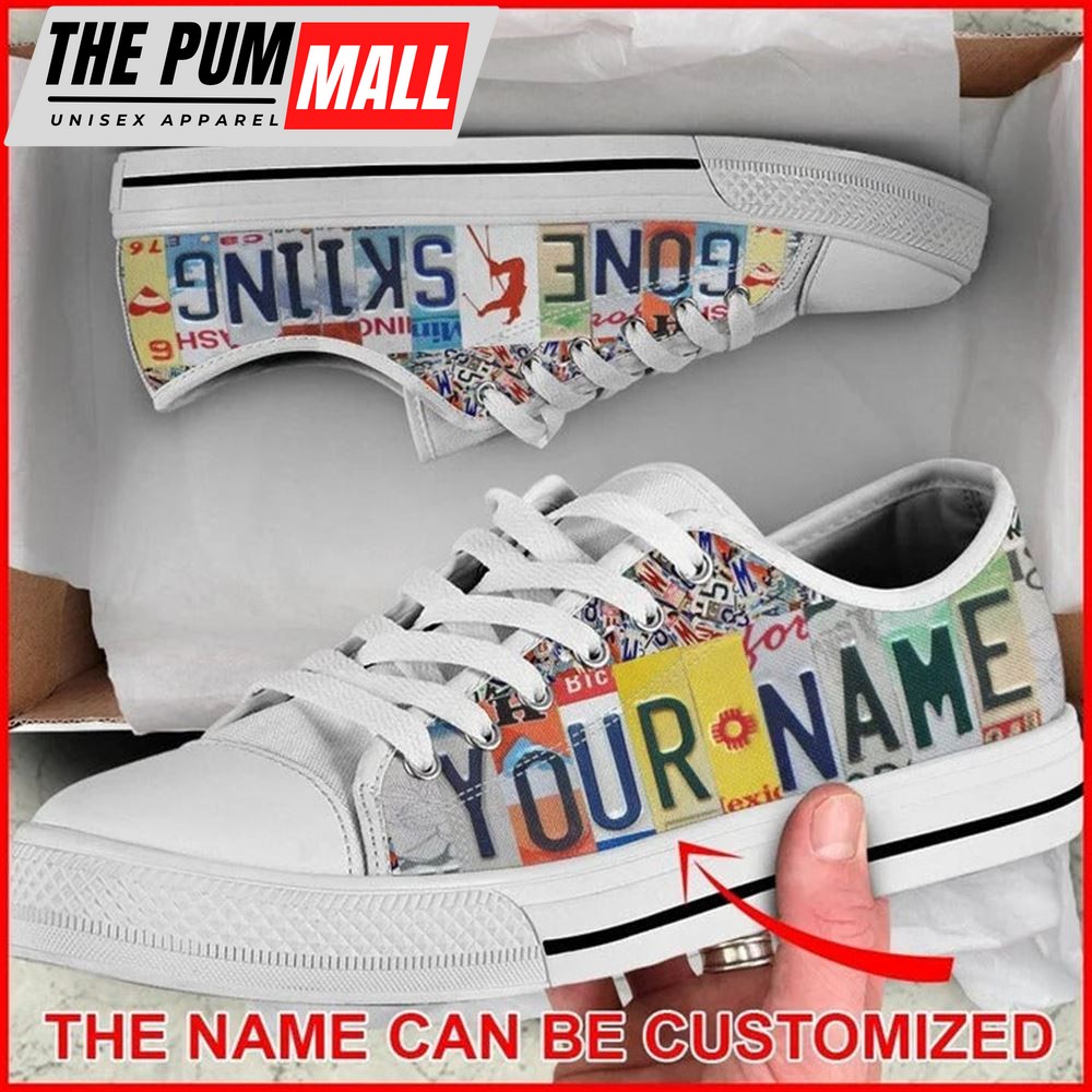 Gone Skiing License Plates Personalized Canvas Low Top Shoes – Low Top Shoes Mens, Women