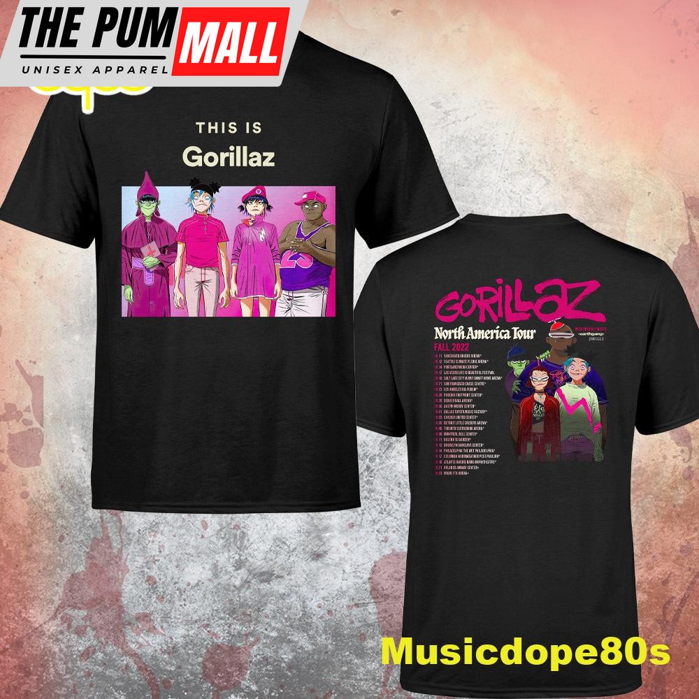 Gorillaz 2022 Tour North America Dates Unisex Black Tshirt