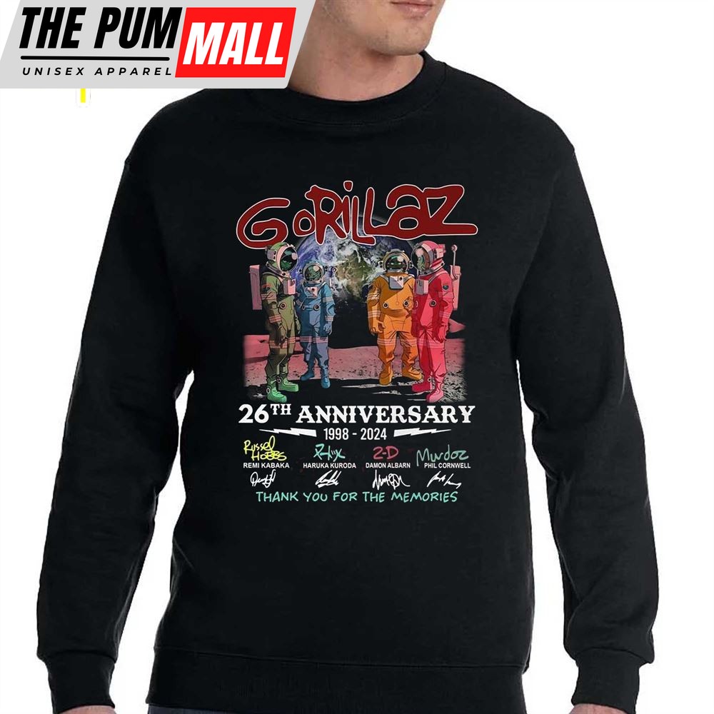 Gorillaz 26th Anniversary 1998 – 2025 Thank You For The Memories T-Shirt