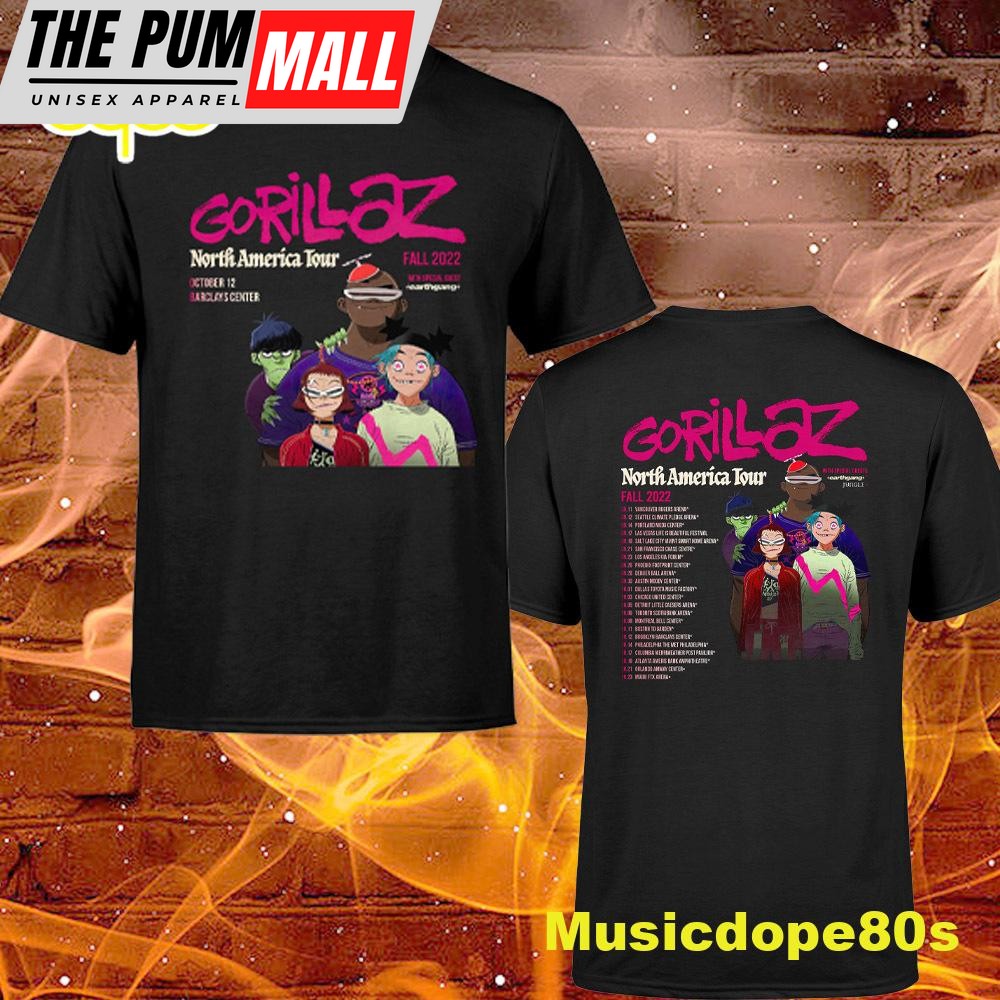 Gorillaz North America Tour Fall 2022 Dates Black T-Shirt