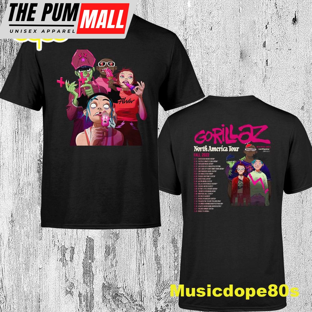 Gorillaz North America Tour Fall 2022 Dates Vintage T- Shirt