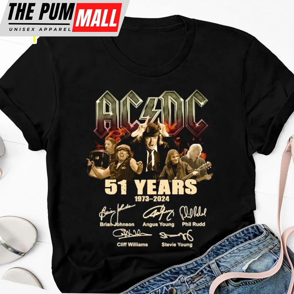 Graphic 51 Years Acdc 1973-2025 Signature Acdc Rock Band Shirt Fan Gifts