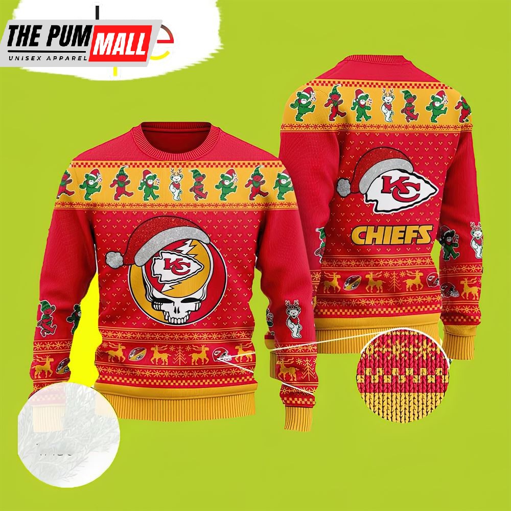 Grateful Dead SKull And Bears Kansas City Chiefs Sweater