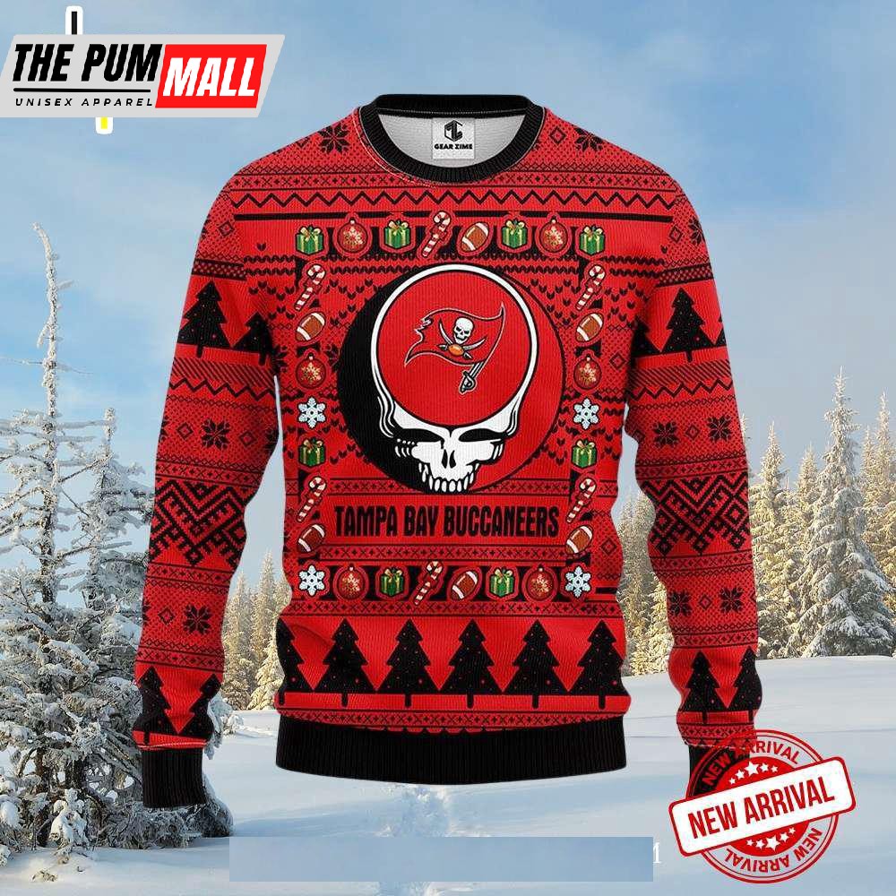 Grateful Dead Skull Tampa Bay Buccaneers Ugly Xmas Sweater