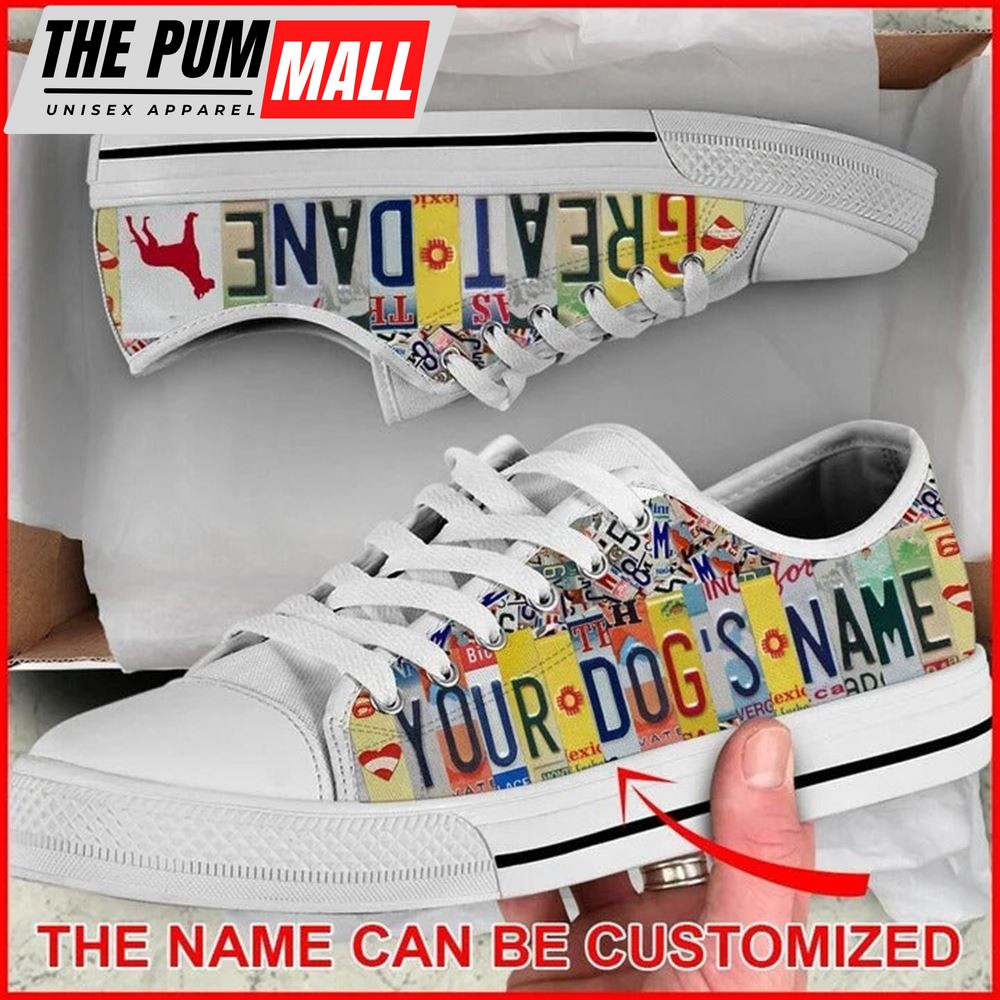 Great Dane License Plates Personalized Canvas Low Top Shoes – Low Top Shoes Mens, Women