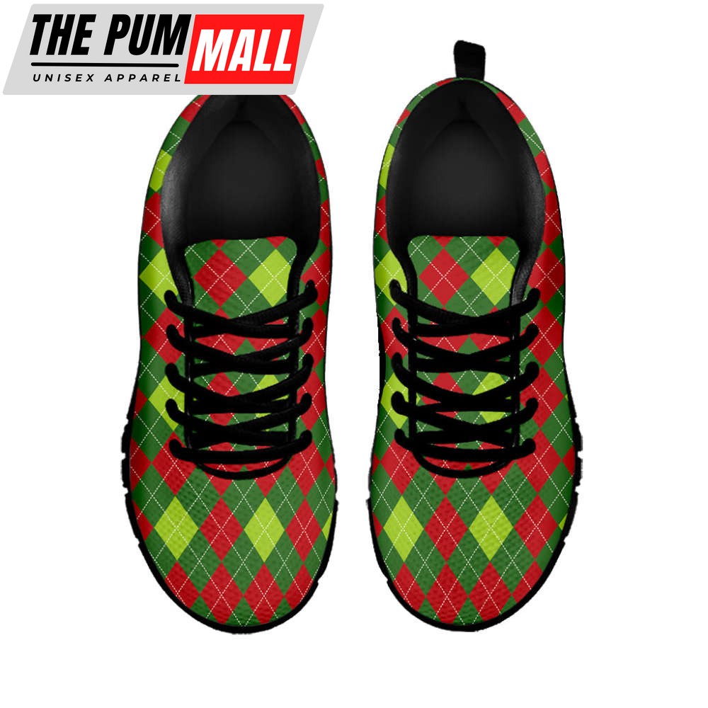 green-and-red-christmas-argyle-print-black-running-shoes-gift-for-men-and-women-r6lai7k7 Green And Red Christmas Argyle Print Black Running Shoes, Gift For Men And Women