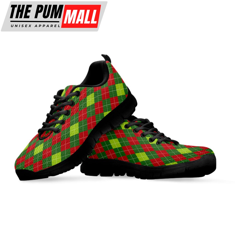 green-and-red-christmas-argyle-print-black-running-shoes-gift-for-men-and-women-r6lai7k7 Green And Red Christmas Argyle Print Black Running Shoes, Gift For Men And Women