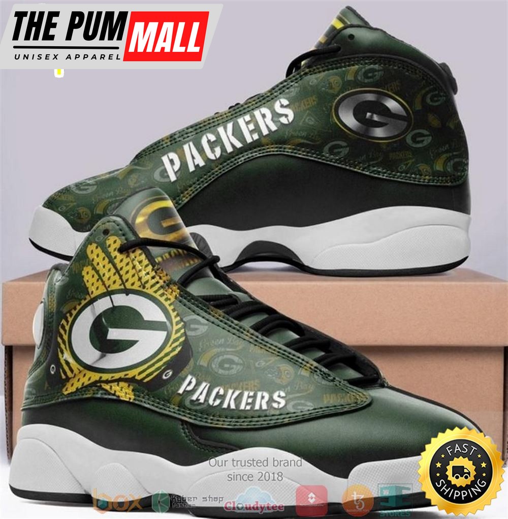 Green Bay Packer Nfl Big Logo Football Team 4 Air Jd 13 Sneaker Shoes