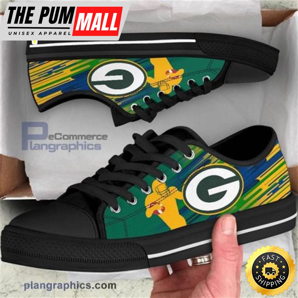 Green Bay Packers Canvas Canvas Sneaker Low Top Black Shoes