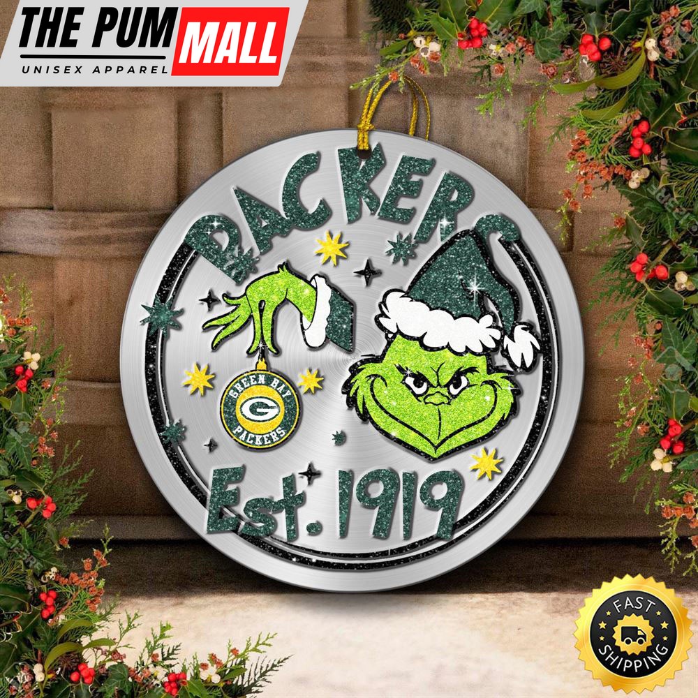 Green Bay Packers Grinch Circle Ornaments Christmas Limited Edition