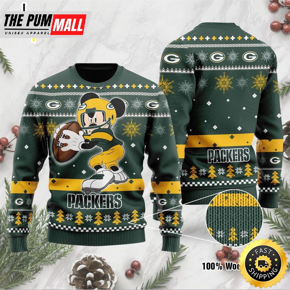 Green Bay Packers Mickey Mouse Funny Ugly Christmas Sweater, Perfect Holiday Gift