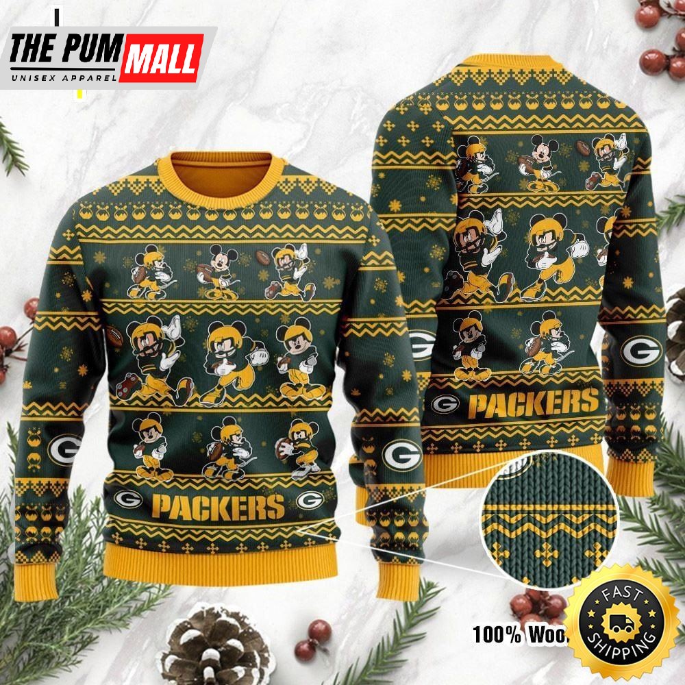 Green Bay Packers Mickey Mouse Ugly Christmas Sweater, Perfect Holiday Gift