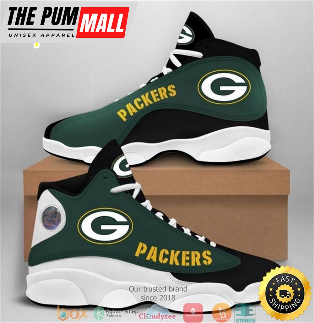 Green Bay Packers Nfl Big Logo Football Team Air Jd 13 Sneaker Shoes
