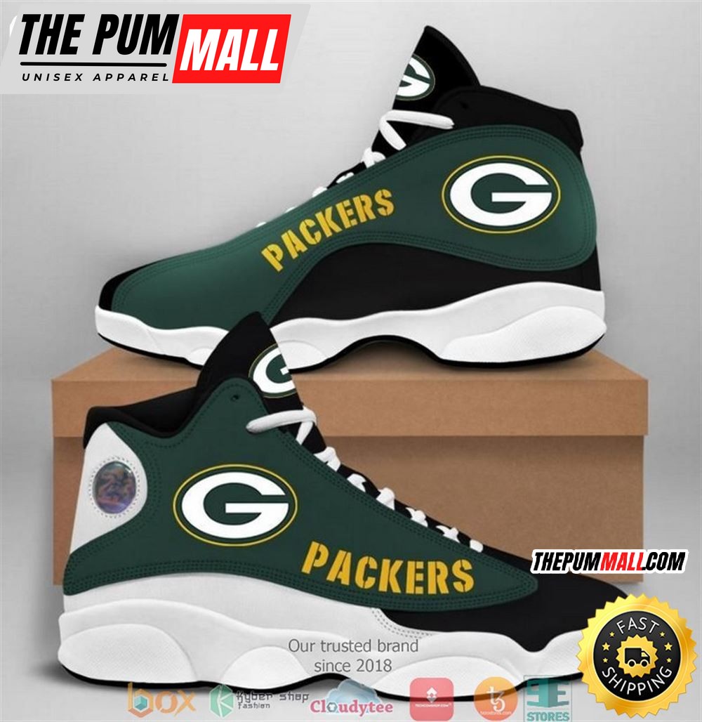 Green Bay Packers Nfl Big Logo Football Team Air Jd 13 Sneaker Shoes