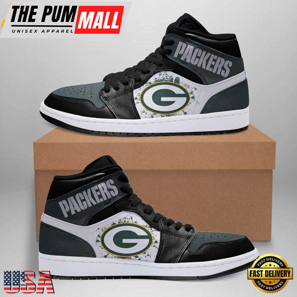 Green Bay Packers NFL Painted LogoJordan 1 Boot Sneakers Shoes