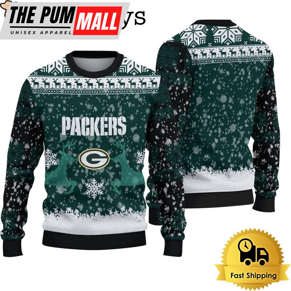 Green Bay Packers Reindeer Football Ugly Christmas Sweater