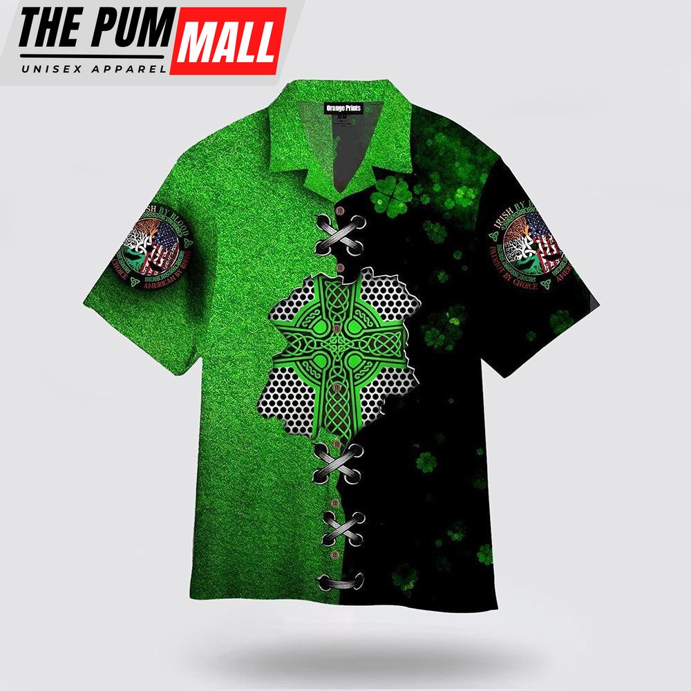 Green Irish St Patrick Celtic Knot Hawaiian Shirt, St Patricks Day Shirts, Shamrock Hawaiian Shirt
