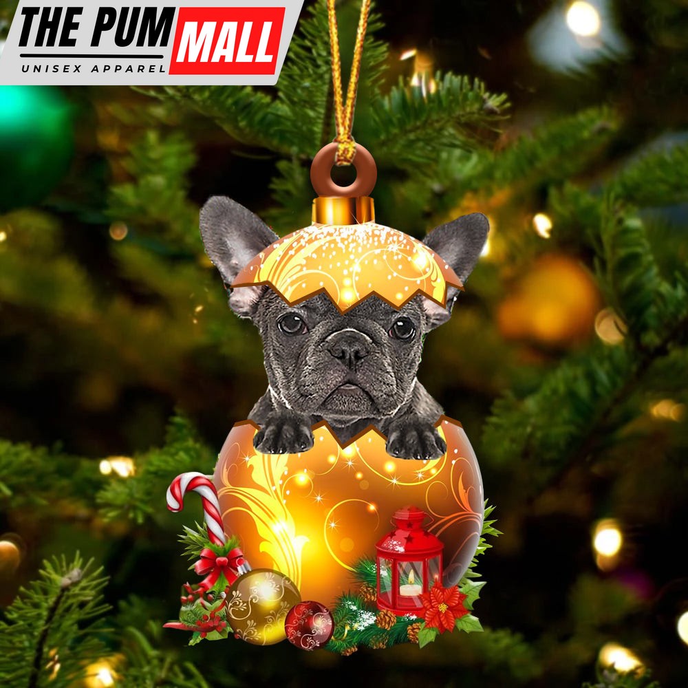 Grey French Bulldog In Golden Egg Christmas Ornament – Car Ornament – Unique Dog Gifts For Owners Limited Edition