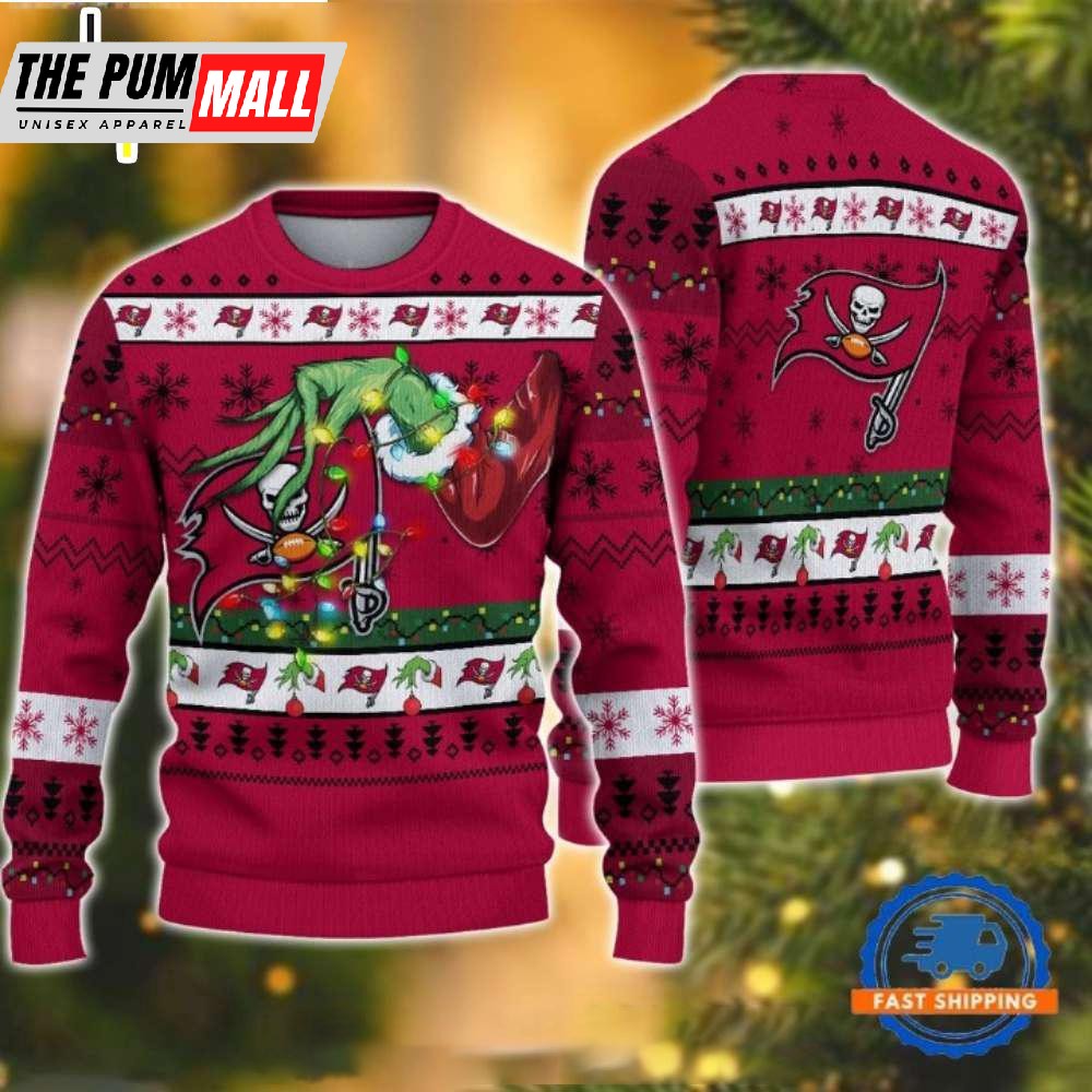 Grinch And Buccaneers Logo Ugly Christmas Sweater