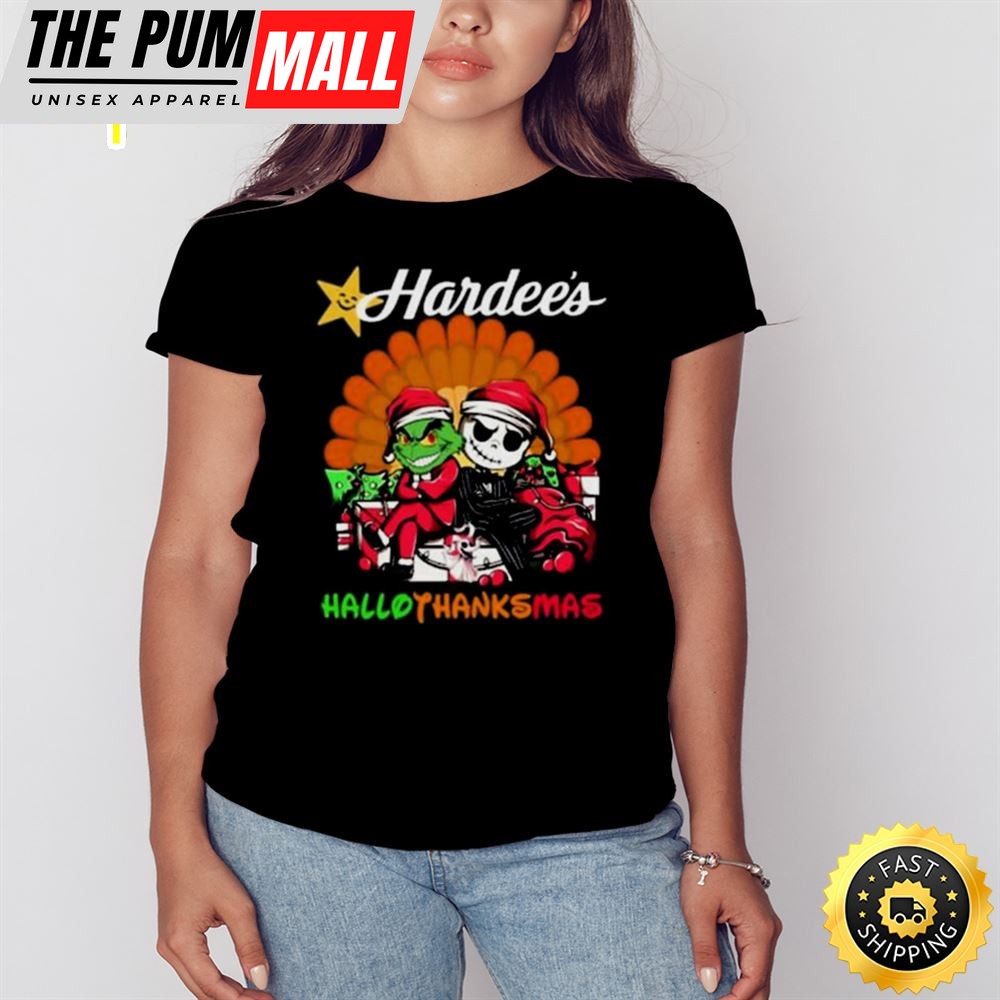 Grinch And Jack Skellington Hardees Hallothanksmas 2025 Shirt