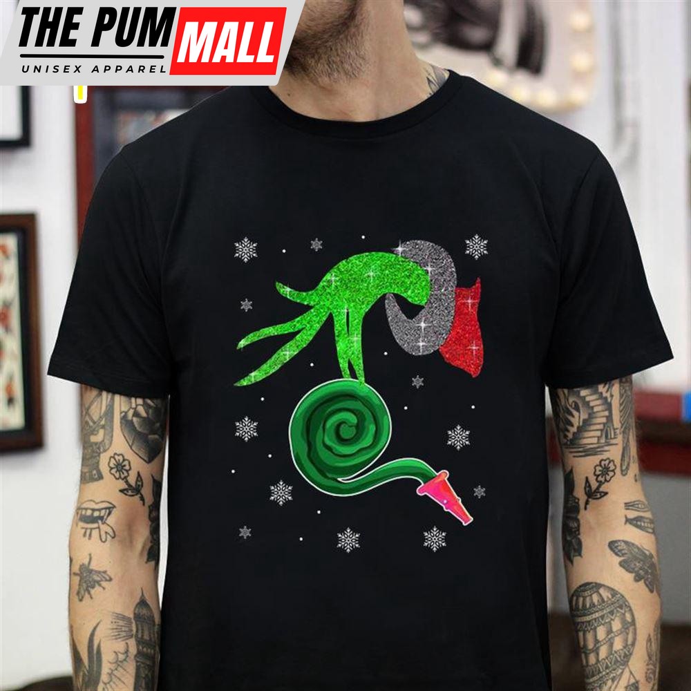 Grinch Holding Firefighter Christmas T-Shirt