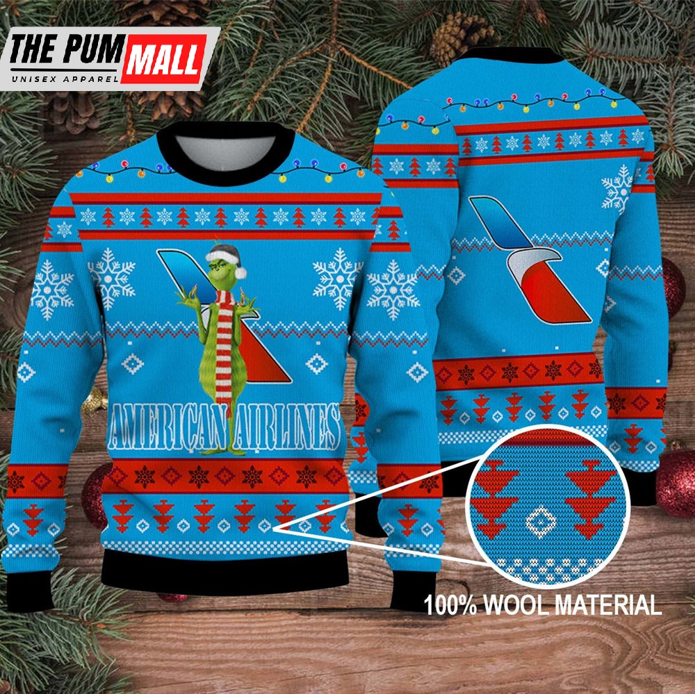 Grinch Movie 2025 The Grinch Merry Christmas Ugly Sweater american airlines
