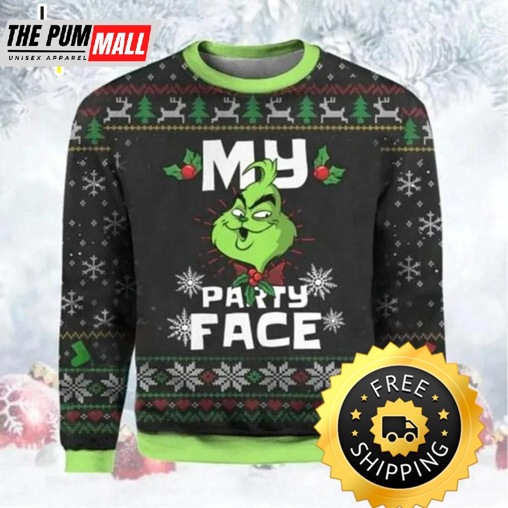 Grinch Party Face Ugly Christmas Sweater, Christmas Grinch Sweater, Grinch Holiday Sweater